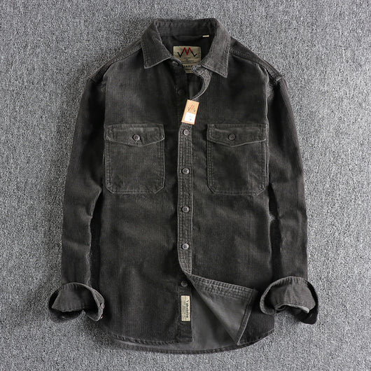Camisa de Pana Vintage Lavada Manga Larga para Hombre