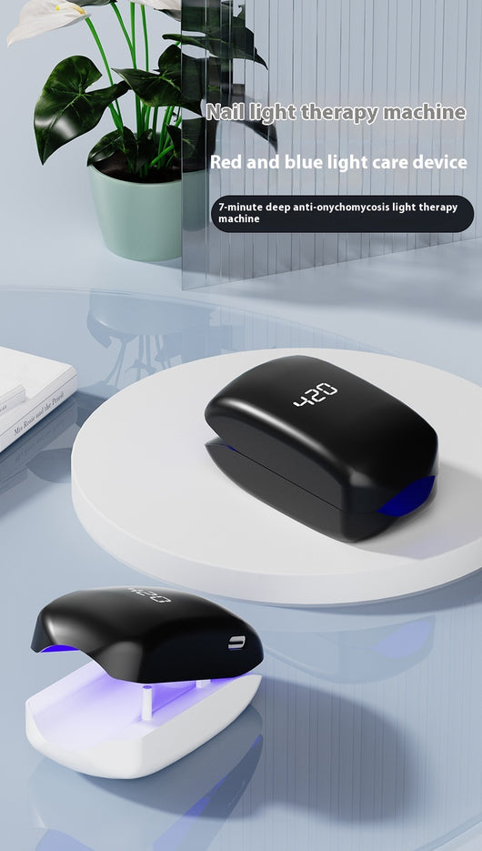 Black UV onychomycosis laser light lamp with a blue interior, partially open, for nail fungus cleaning and quick-drying. - Image 11