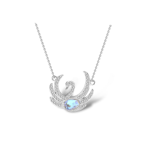 Collar Cisne Plata 925 Cadena Clavícula con Pluma