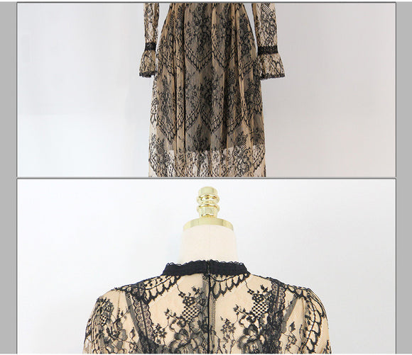 Vestido Midi Encaje Cintura Ajustada con Vuelo