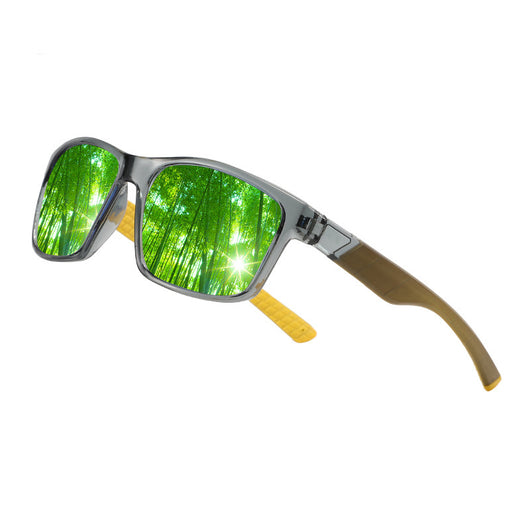 Black and blue polarized sports sunglasses with rectangular frames and blue mirrored lenses reflecting snowy mountains. - Image 2