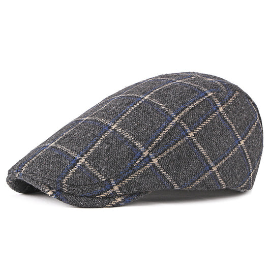 Boina Escocesa Retro Británica de Lana para Hombre - Diseño Cuadriculado Casual