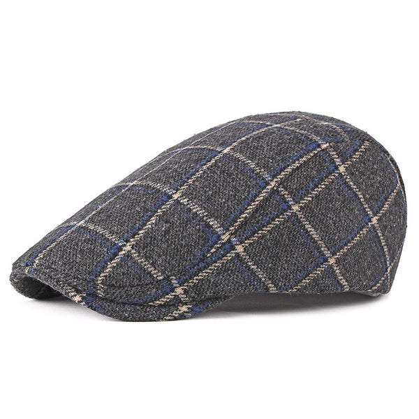 Boina Escocesa Retro Británica de Lana para Hombre - Diseño Cuadriculado Casual