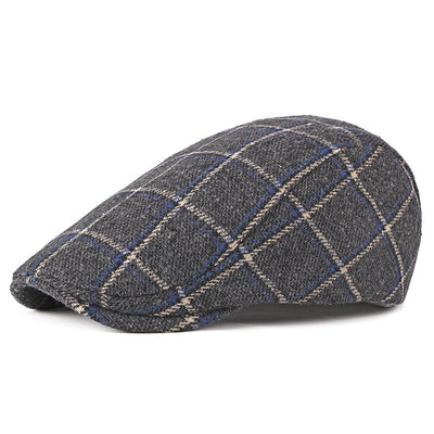 Boina Escocesa Retro Británica de Lana para Hombre - Diseño Cuadriculado Casual
