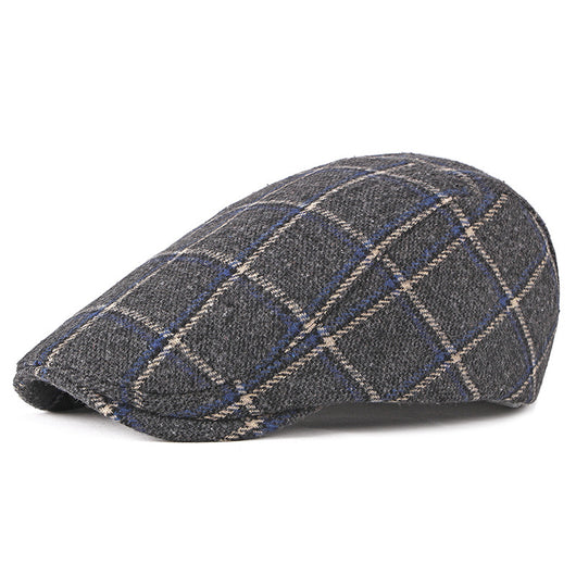 Boina Escocesa Retro Británica de Lana para Hombre - Diseño Cuadriculado Casual