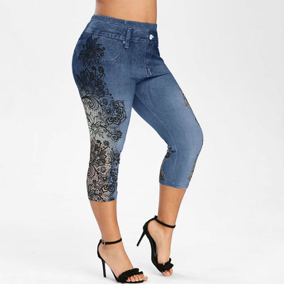 Pantalones Capri Skinny Estampados de Tela Vaquera Sintética Cintura Media - Image 4