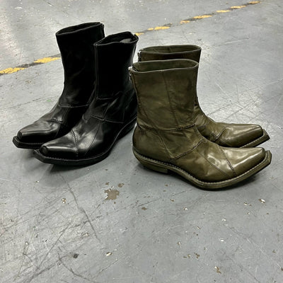 Botas Vaqueras Patchwork Retro con Costura Oscura y Punta Cuadrada - Image 9