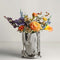 Jarrón Decorativo de Flores Secas con Acabado Plateado Electrochapado
