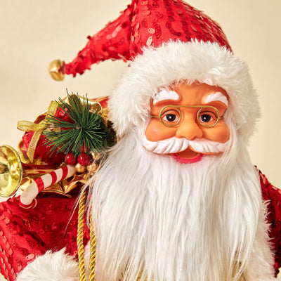 Muñeco Papá Noel con Lentes Lentejuelas Rojo Decorativo - Image 3