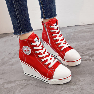 Zapatillas Casual con Cuña y Cierre Lateral - Lona con Cordones - Image 7