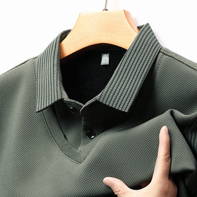 Playera Casual de Negocios con Efecto Dos Piezas y Mangas Rayadas - Image 31