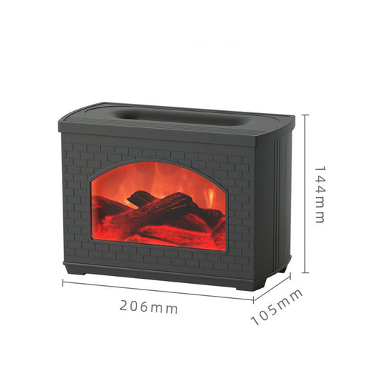 White simulated flame light effect humidifier with a brick texture, displaying realistic logs and a warm glow. - Image 6