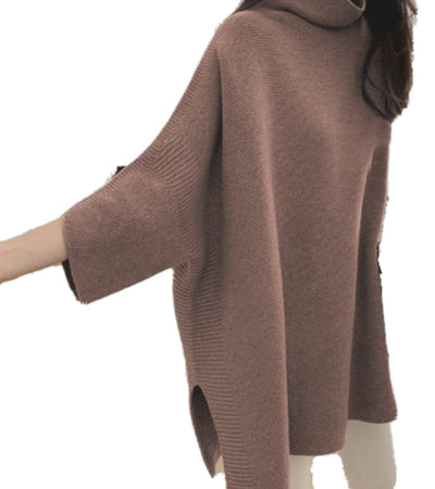 Suéter Cuello Alto Manga Murciélago Tejido Suelto para Mujer - Image 8