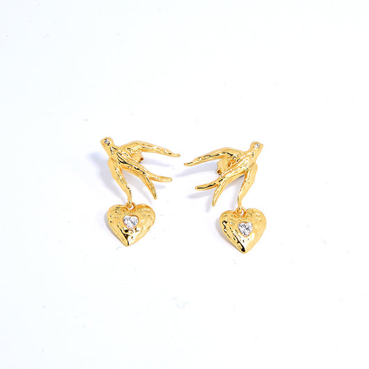 Aretes de Plata S925 Chapada Amor y Paz con Pájaros - Image 2