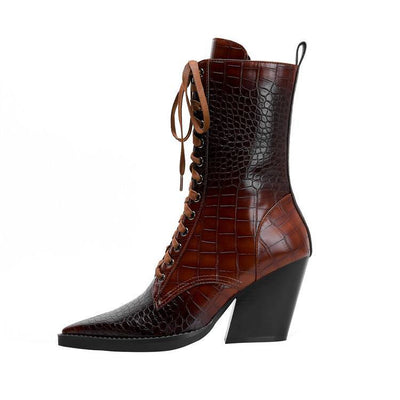 Botas Tacón Grueso Retro con Patrón de Piedra y Cordones - Estilo Fashion - Image 33