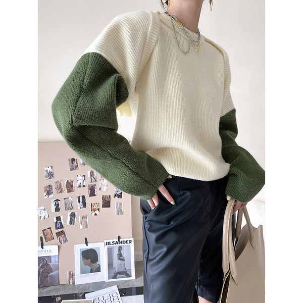 Conjunto Dos Piezas: Chaleco Tejido con Diseño de Colores Contrastantes