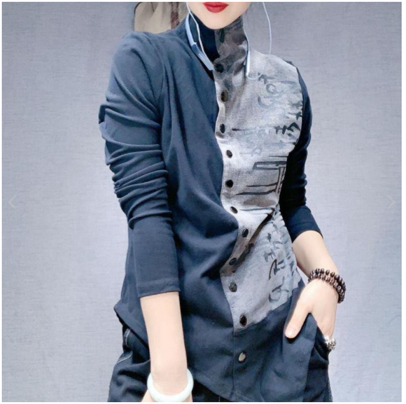 Blusa Coreana Cuello Alto Manga Larga Versátil
