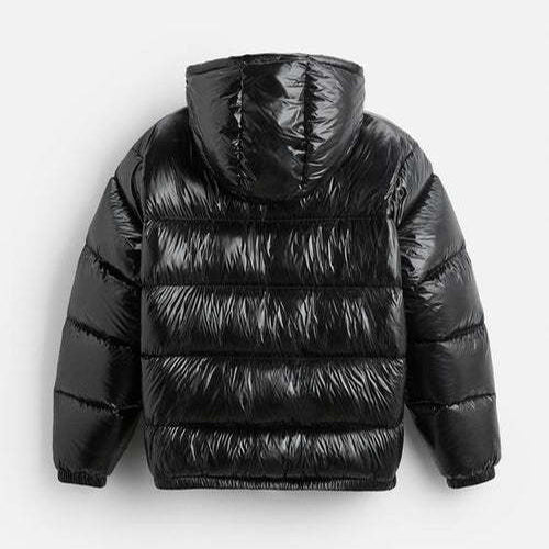 Abrigo Corto Acolchado Negro con Capucha para Otoño e Invierno - Image 5