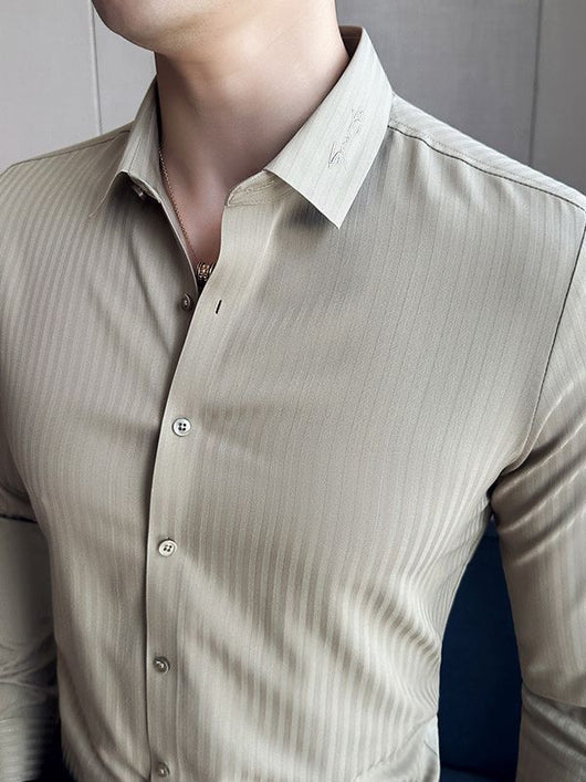 Camisa Hombre Manga Larga Rayas Oscuras Sin Costuras - Image 11