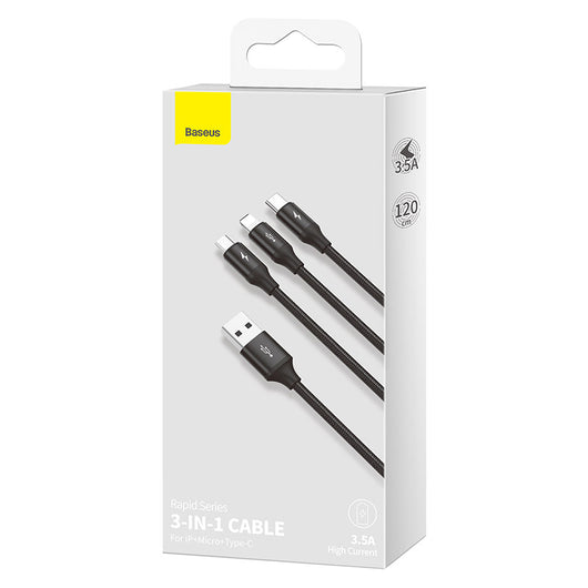 Cable 3 en 1 Carga Rápida - Lightning, Micro USB y USB-C Negro - Image 10