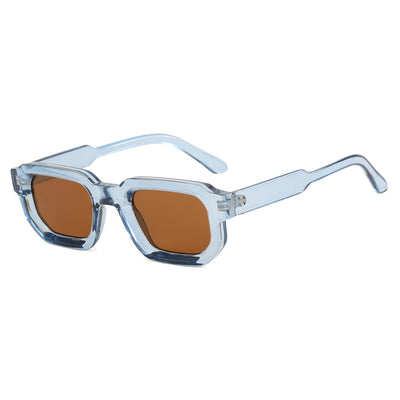 Black square-frame sunglasses with thick, angular frames and dark blue lenses, shown on a white background. - Image 5