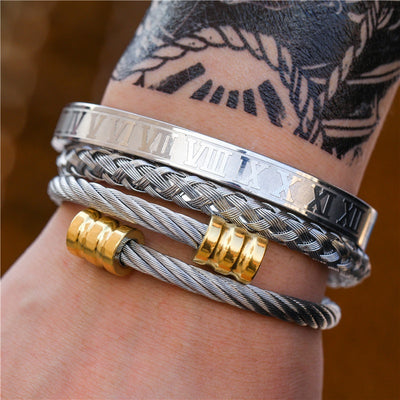 Pulsera de Acero Titanio Estilo Punk con Diseño Romano - Image 66