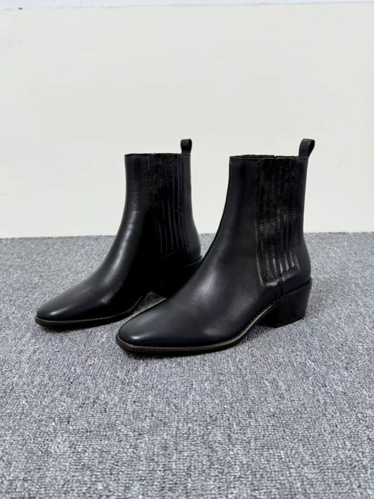 Botas Retro de Tacón Cuadrado y Punta Cuadrada en Cuero Mate para Mujer - Image 22