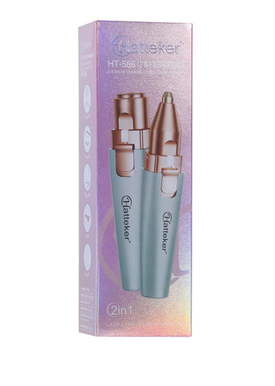 Two mint green and rose gold 2-in-1 electric eyebrow shaping devices with USB cables and packaging. - Image 25