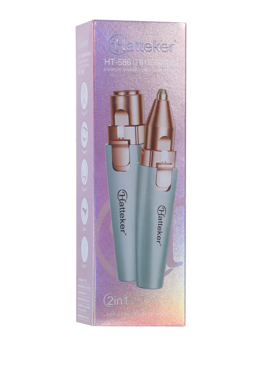 Two mint green and rose gold 2-in-1 electric eyebrow shaping devices with USB cables and packaging. - Image 25