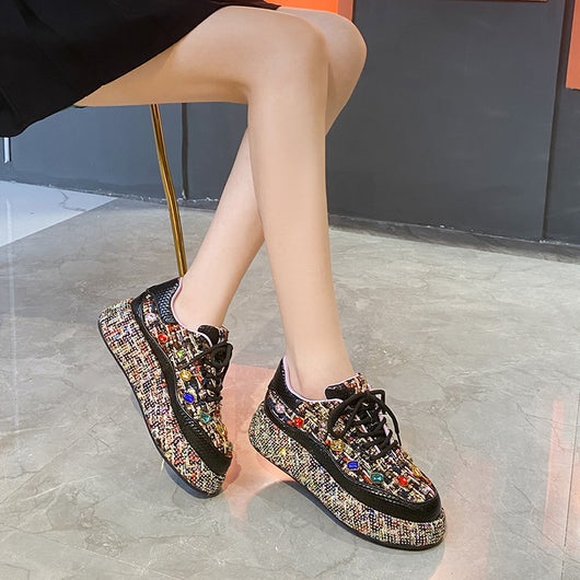 Mocasines Plataforma para Mujer con Tweed Colorido y Piedras - Zapatos Cómodos y Casuales - Image 36