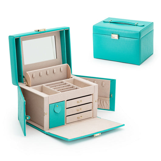 Caja Organizadora de Espejo Portátil en Cuero PU para Joyas y Maquillaje - Image 3