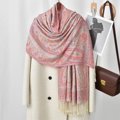 Chal Grueso Estampado Cachemira con Borlas para Mujer - Image 7