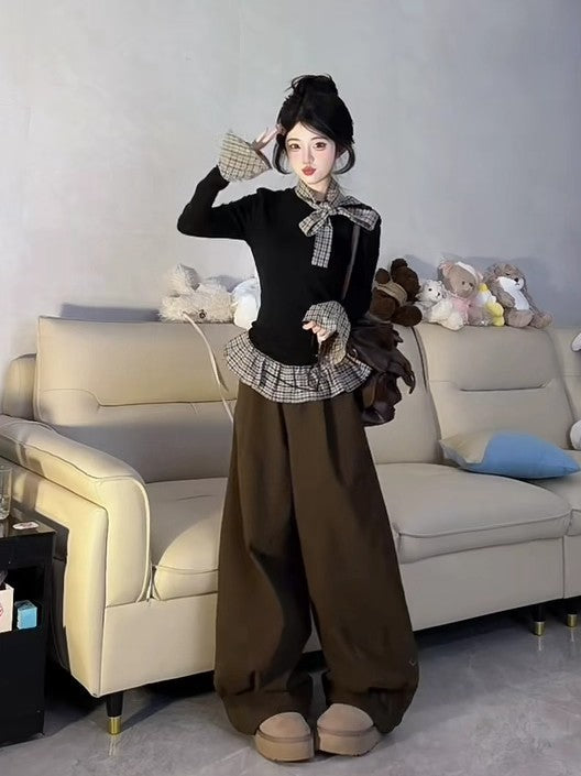 Blusa Larga Negra de Dos Texturas con Mangas Largas para Otoño - Image 11