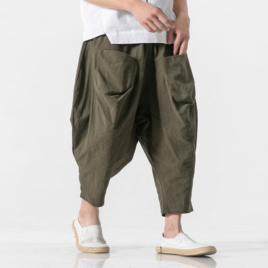 Pantalones Holgados de Algodón y Lino para Hombre