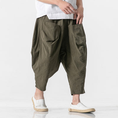 Pantalones Holgados de Algodón y Lino para Hombre