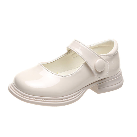 Zapatos Princesa Niña Tacón Grueso Brillante con Velcro
