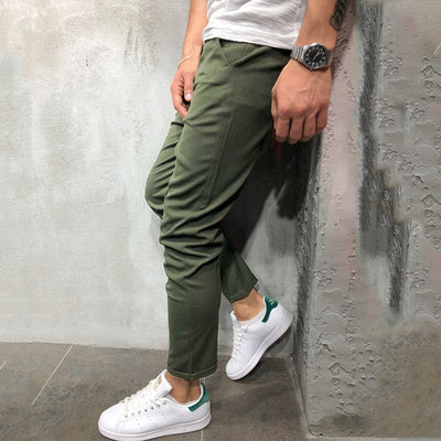 Pantalones Casuales Slim Fit en Tela Tejida Color Sólido para Hombre - Image 17