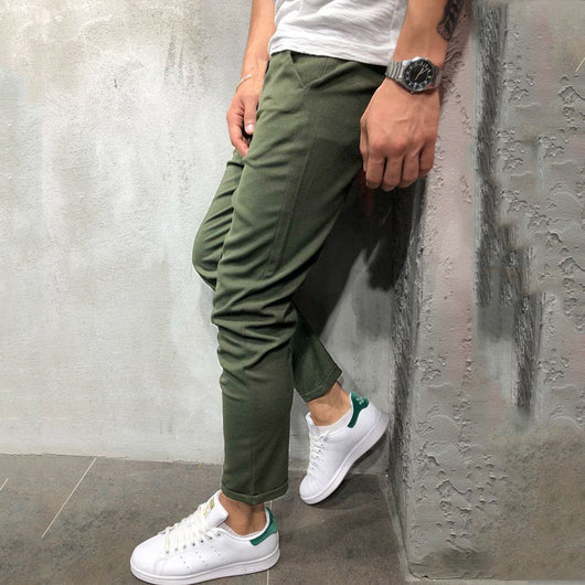 Pantalones Casuales Slim Fit en Tela Tejida Color Sólido para Hombre - Image 17