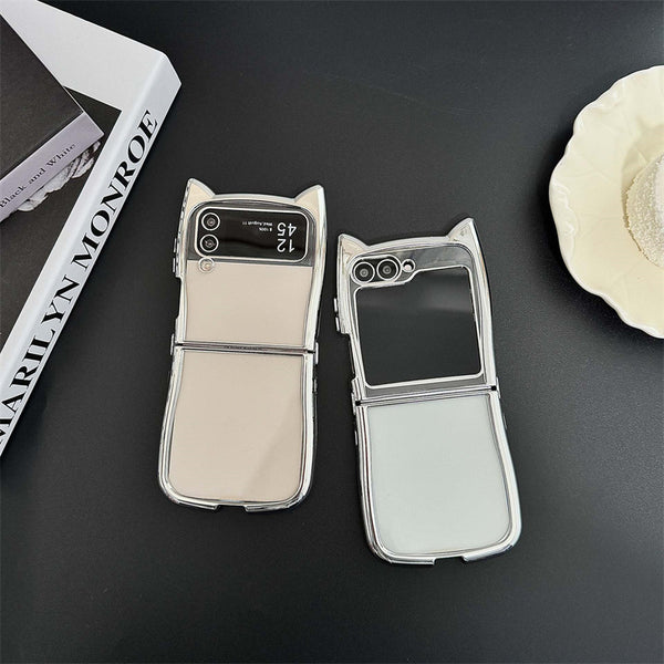 Funda Plegable para Teléfono con Orejas de Gato y Acabado Electrochapado Transparente