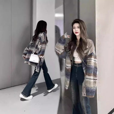 Cardigan Rayado Bicolor con Diseño Moderno para Otoño e Invierno - Image 2