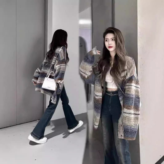 Cardigan Rayado Bicolor con Diseño Moderno para Otoño e Invierno - Image 2