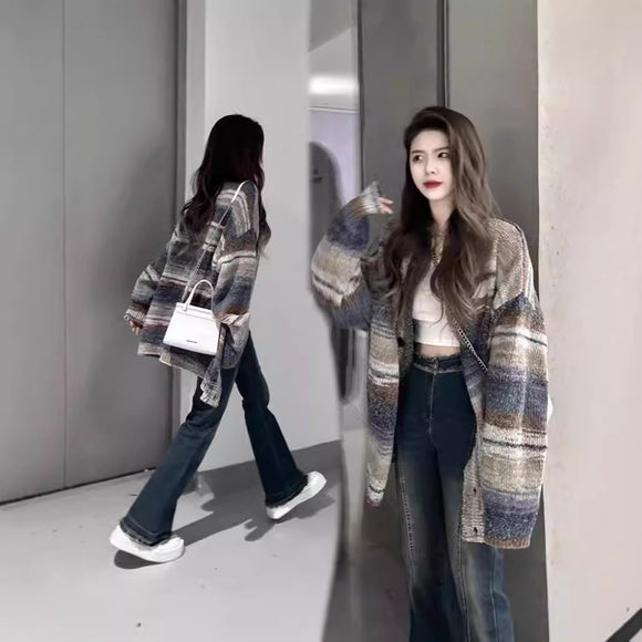 Cardigan Rayado Bicolor con Diseño Moderno para Otoño e Invierno