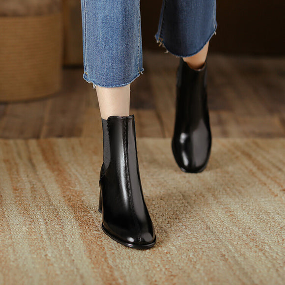 Botas Tobilleras de Tacón Alto Grueso Estilo Británico para Pareja