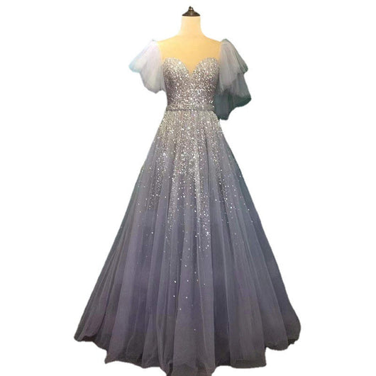 Vestido de Lujo Gris con Mangas Volantes - Elegancia Sofisticada para Eventos - Image 3