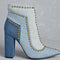 Botines Denim Colorblock con Tacón Robusto y Punta Afilada