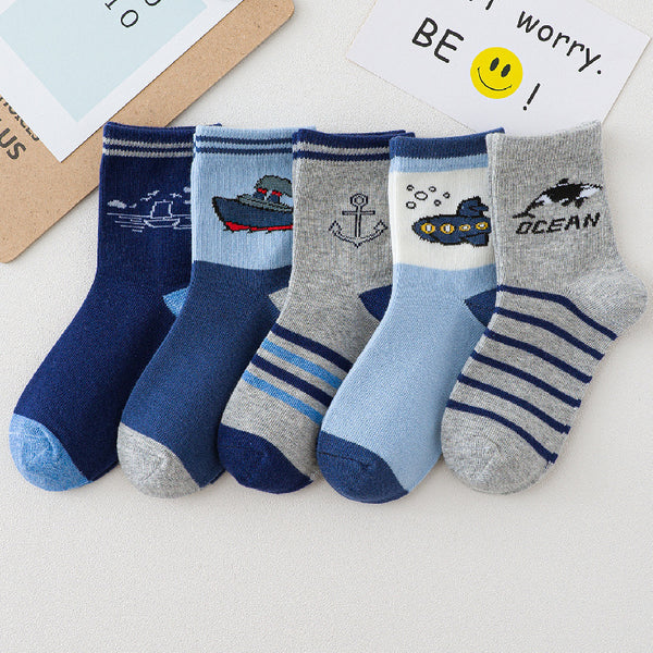 Calcetines Infantiles Estampado Barco para Primavera y Otoño