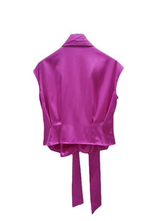 Blusa de Seda con Escote V y Cintura Ajustable - Diseño Tricolor - Image 7