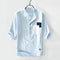 Camisa Hombre Manga Cinco Puntos Algodón Lino con Parches