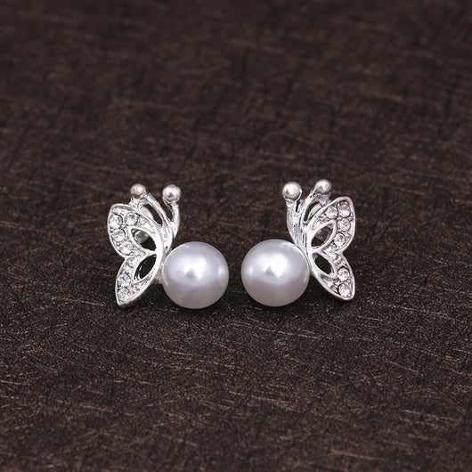 Conjunto de Aretes y Collar con Mariposa de Perla y Diamantes Completos - Image 10