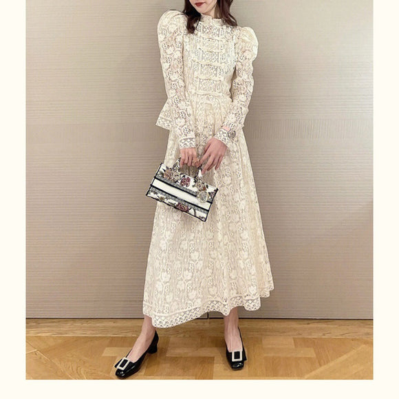 Vestido Blanco de Encaje Estilo República de China - Conjunto de Dos Piezas Retro